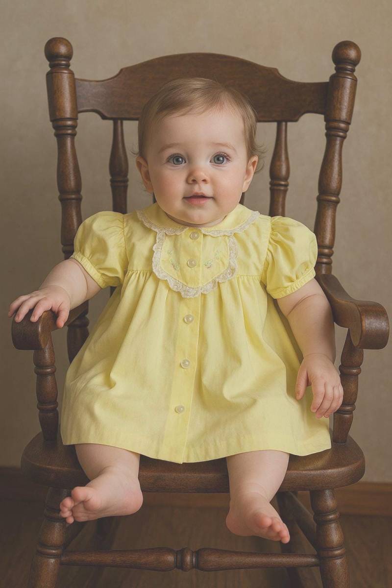 Vtg Honey Suckle Babe Kittel Gelb, Pintuck, Plissee, Spitze Getrimmt, Hand Bestickt, Geschwollene Ärmel - 12 18 M von BabyDresser