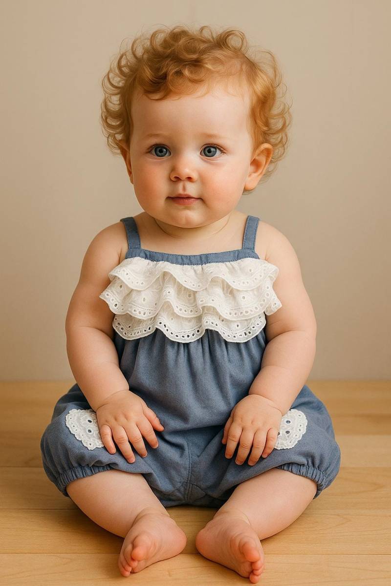 Vtg Nannette Blau Mit Weißen Eyelette Rüschen Rumba Baby Mädchen Sommer Sunsuit - Sz. 3-6 Meter von BabyDresser