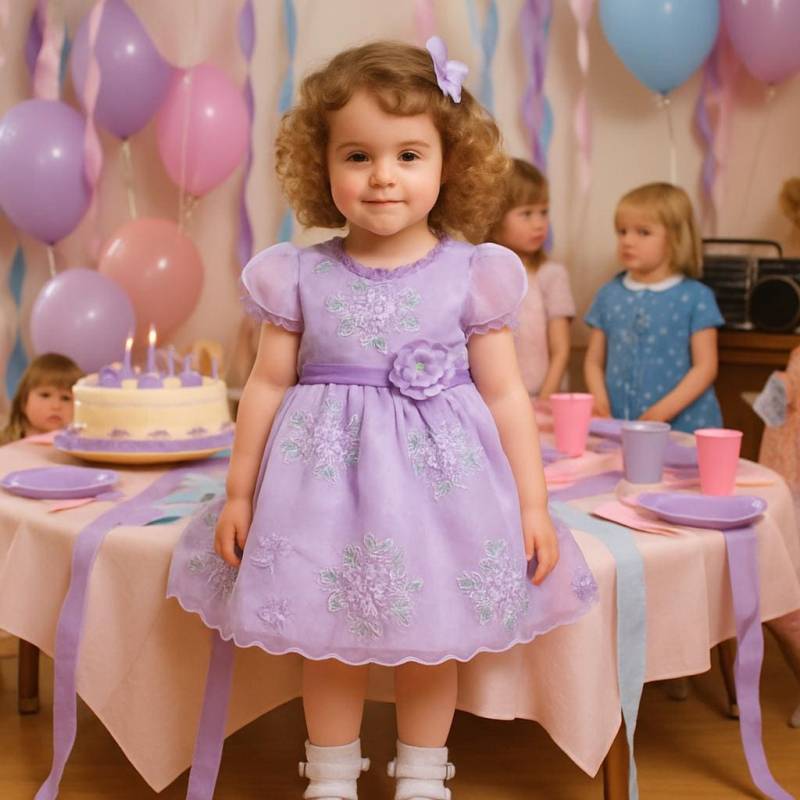 Vtg Nylon Lavendel Kleinkind Mädchen Kleid Blume Verschönerte Mit Crioline Netz Gerüschter Unterrock - Gr 4T von BabyDresser