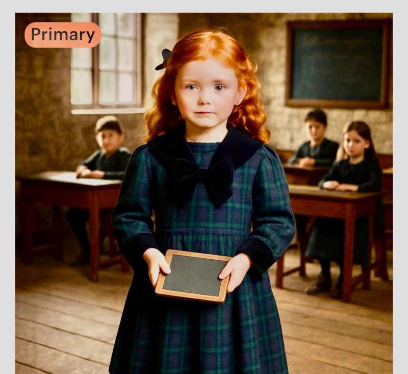 Vtg Plissee Schwarze Uhr Karo Getrimmt Schwarzer Baumwollsamt Kragen Und Manschetten Schulmädchen Winterkleid - Sz. 5 von BabyDresser