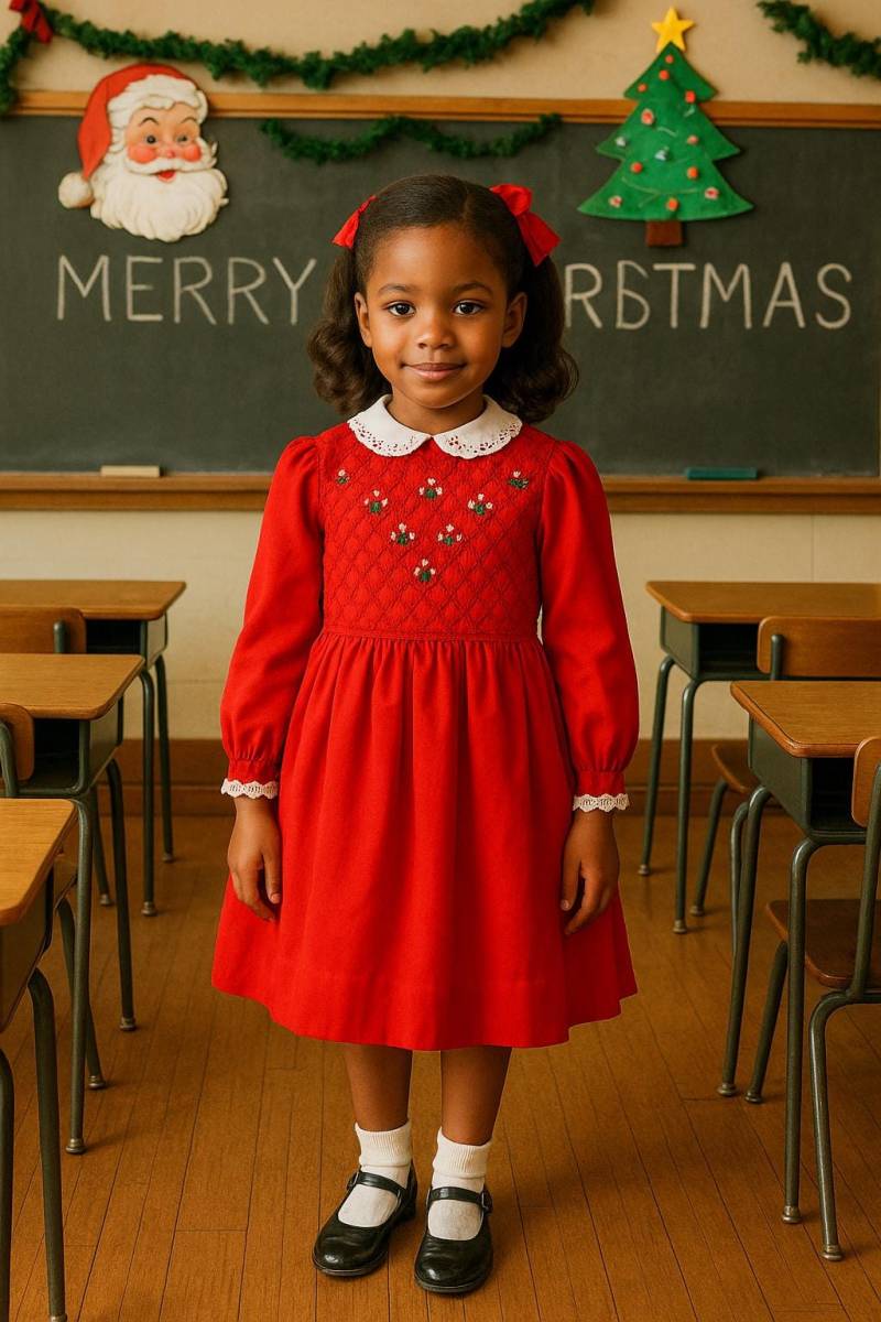 Vtg Polly Flinders Schulmädchen Kleid - Hand Gesmoktes Mit Besticktem Spitzenkragen Sz 6 von BabyDresser