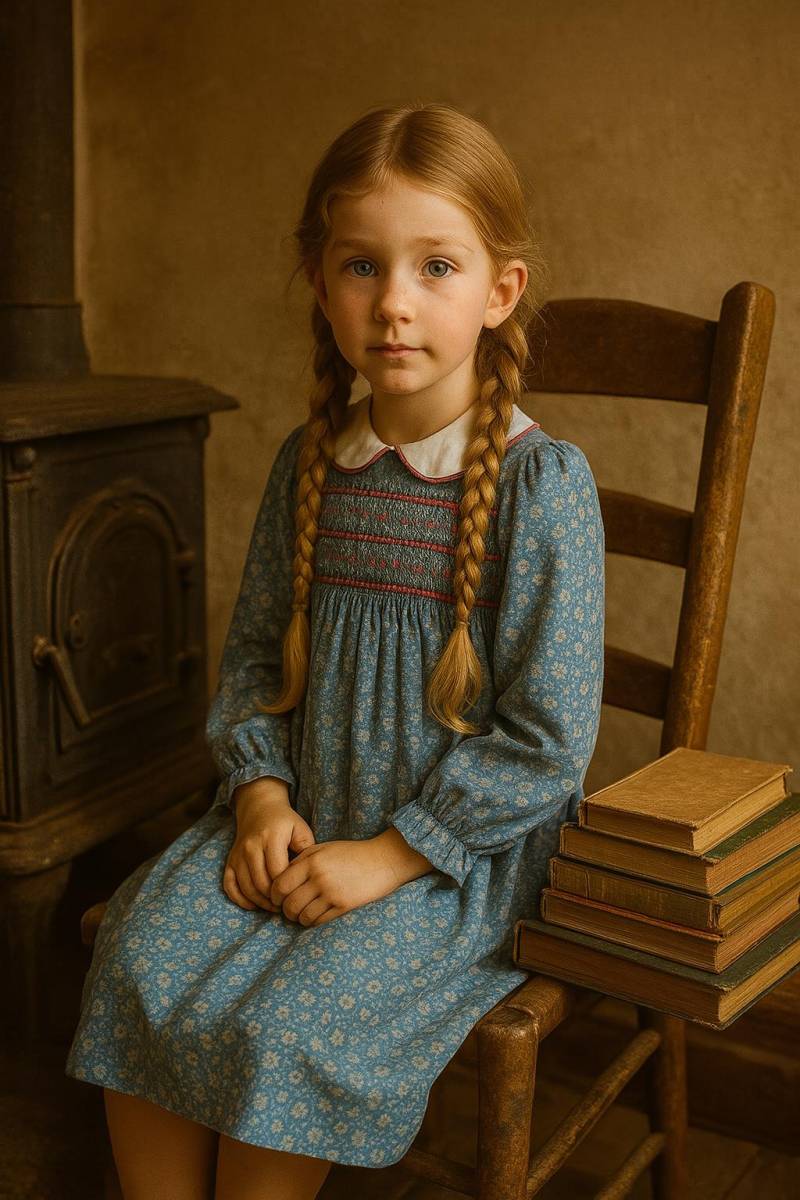 Vtg Polly Flinders Sweet Blue Print Empire Hand Gesmokt Rosa Schulkleid - Sz. 6 von BabyDresser