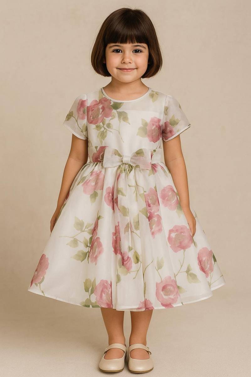 Vtg Schöne Dorissa Qualität Nylon Baumwolle Rock Crioline Netting Ausgestelltes Weiß Rosa Blumen Sommer Frühling Ostern Mädchen Kleid - 5Yr von BabyDresser