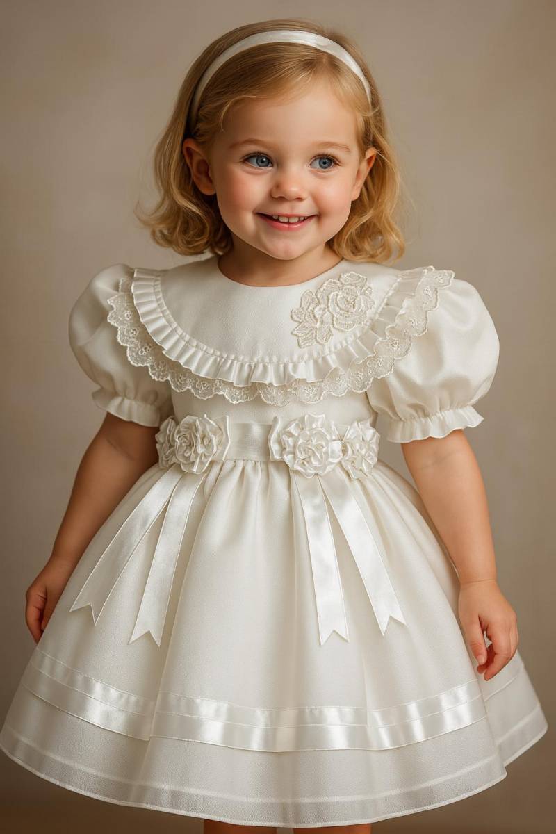 Vtg Schöne Weiße Nylon Überzogene Petticoat Blasse Lavendel Getrimmte Satin Bänder Blumen Spitze Taufe Hochzeit Formelle Kleinkind Kleid Sz 3 4T von BabyDresser