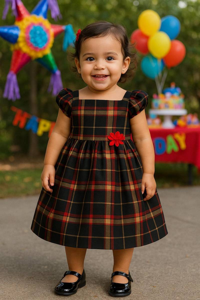 Vtg Schwarze Armbanduhr Kariertes Formelles Seidenähnliches Kleid Für Kleinkinder Oder Patti Playpal - Sz 2T von BabyDresser