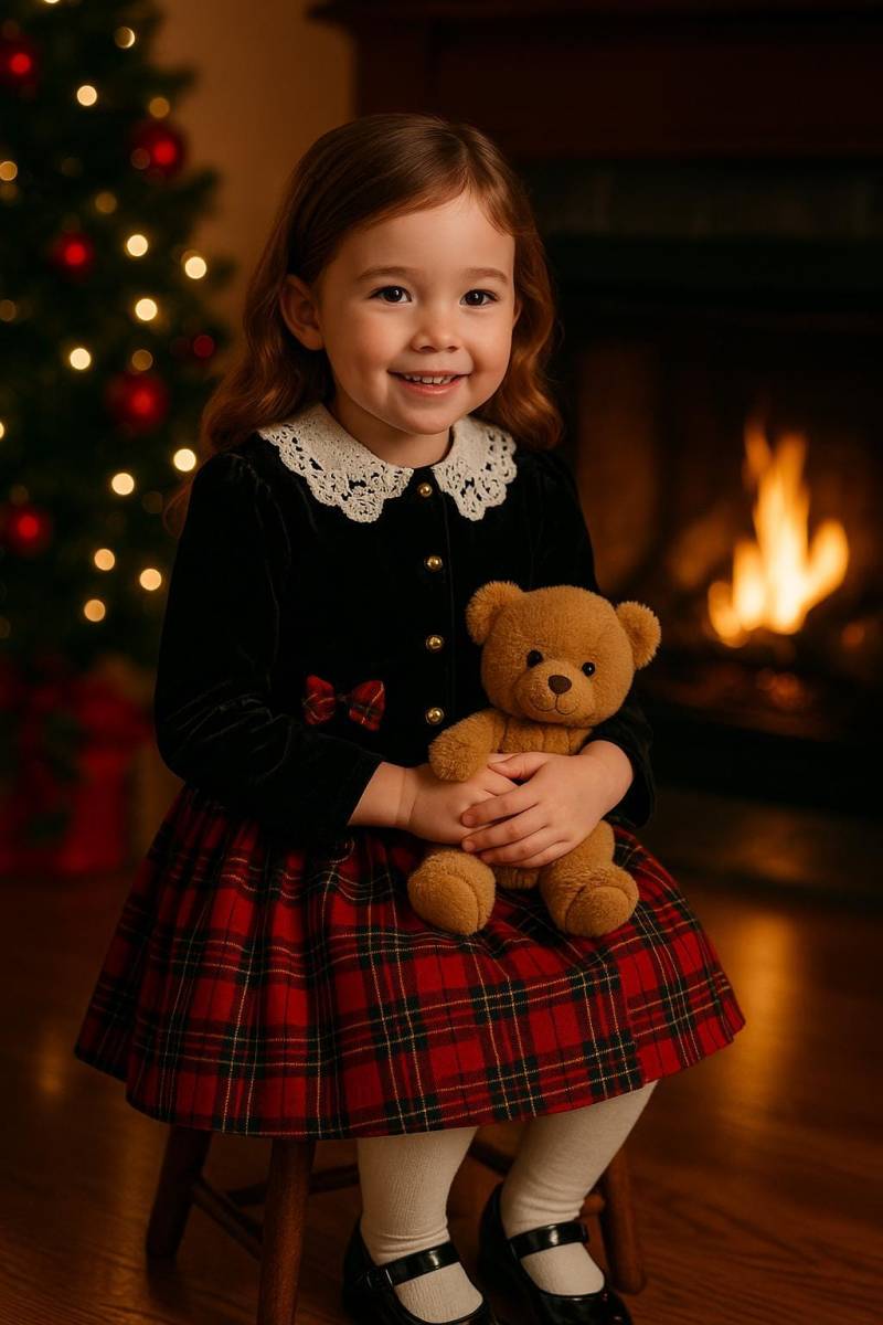 Vtg Schwarze Faux Jacke An Rot Karierten Tartan Rock Mit Goldknöpfen Und Bögen Mädchen Schulkleid - Sz. 5 Jahre von BabyDresser