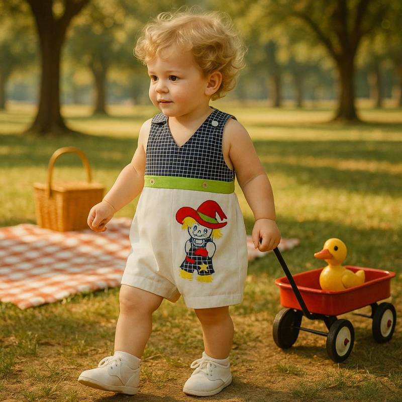 Vtg Sommer Weiß Marine Vogelscheuche Shortall - Gr. 12 18 Uhr von BabyDresser