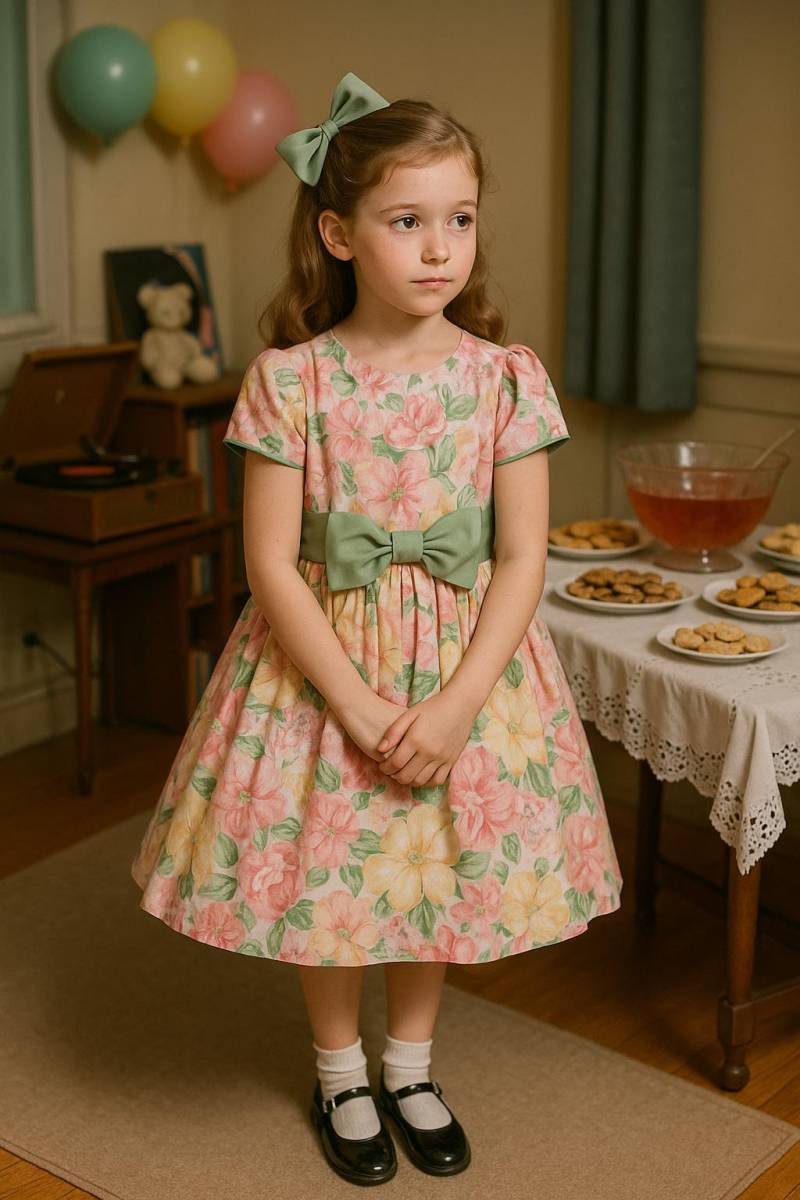 Vtg Sylvia Wyrte Qualität Made Muted Pink Grün Floral Voller Rock Sommer Frühling Bescheidene Kirche Kleid - Sz. 8Yr von BabyDresser