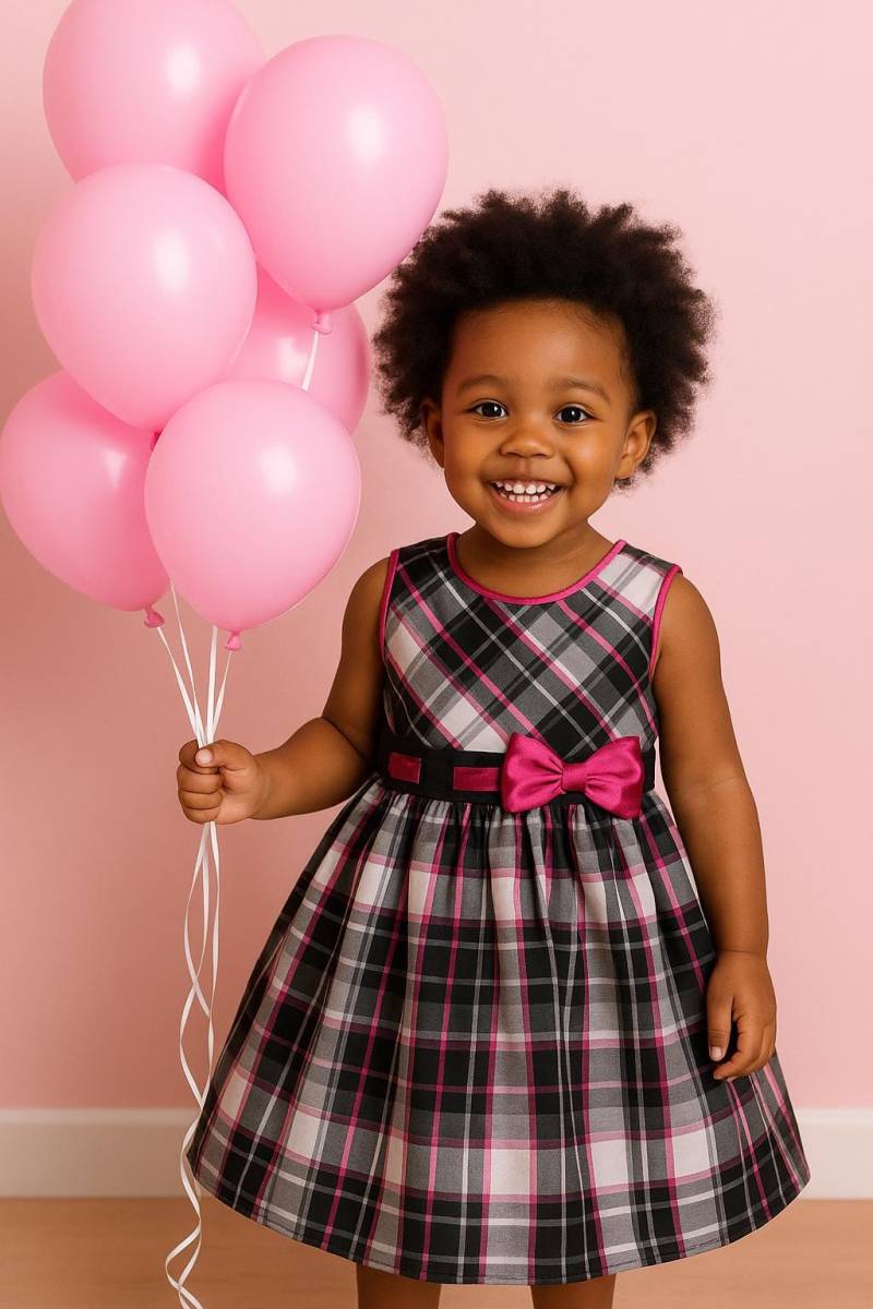 Vtg Youngland Taffeda-Artiges Schwarz Weiß Pink Kariertes Kleinkind Partykleid - Sz. 3T von BabyDresser