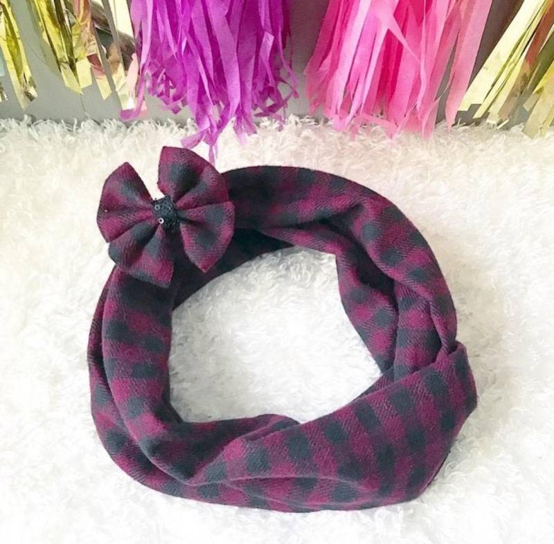 Burgunderroter Infinity-Schal Mit Büffelmuster, Babyschal, Tücher, Babyschleife, Clips, Mädchenschleife, Mama Und Ich, Zierliche Schleife von BabyGemsBoutique