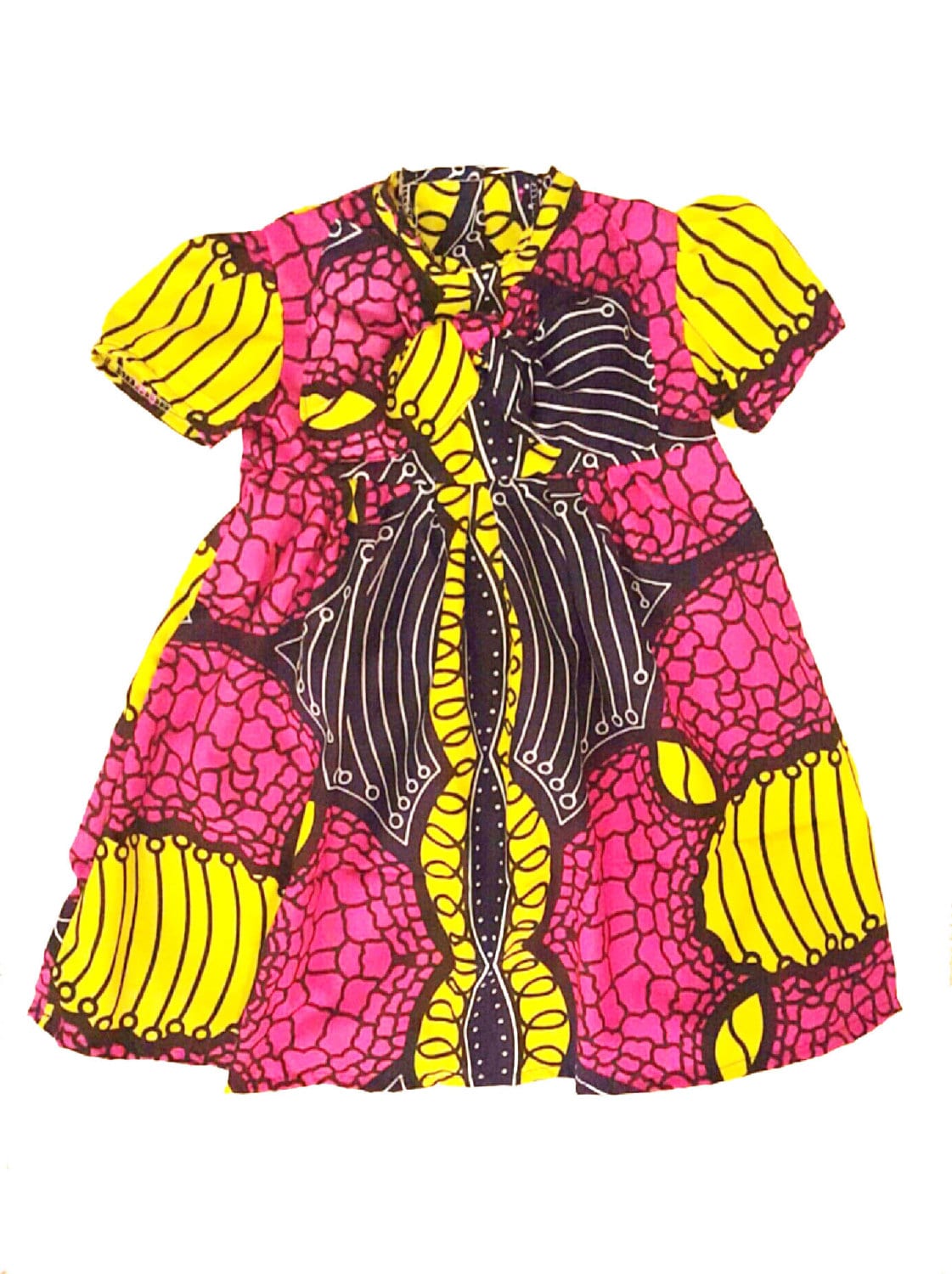Gelben Nadelstreifen Bogen, Cap Ärmel Kleid Rosa Gelben Nadelstreifen Bogen, Cap Ärmel Kleid Rosa von BabyKhali