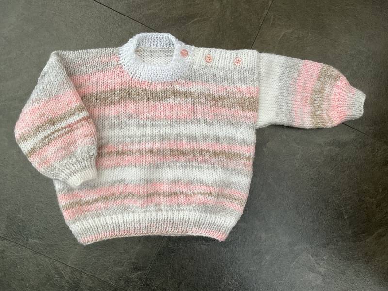 Hand Gestrickter Baby Pullover in Pink, Grau & Weiss. 1-2 Jahre von BabyKnittingByIsabel
