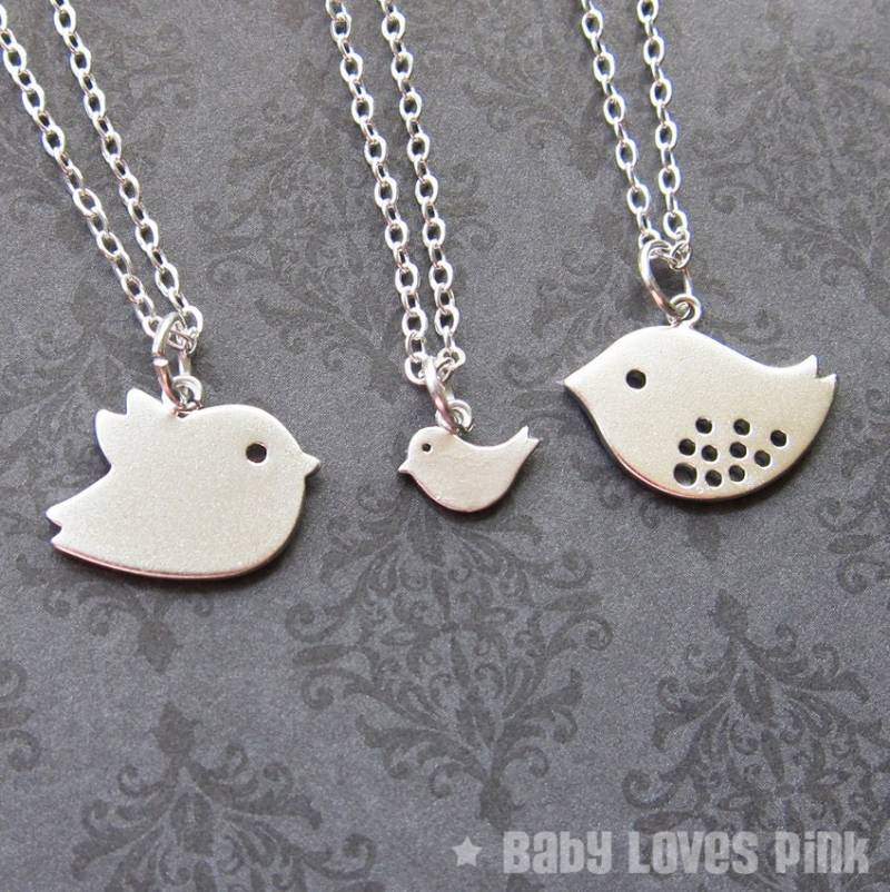 Familien 3Er Set Vogel | Weißgold Halskette - Best Friend | R4B-B4 von BabyLovesPink