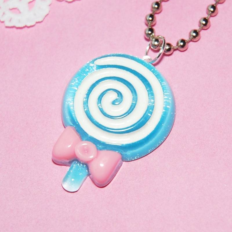 Blaue Glitzer-Lollipop-Halskette Mit Rosa Schleife Blaue Glitzer-Lollipop-Halskette Mit Rosa Schleife von BabyLovesPink