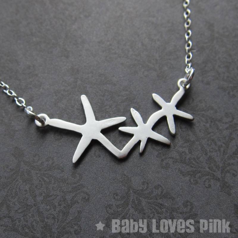 Dreifache Seestern-Halskette - Dreifach Weißgold-Seestern-Verbinder | R4B von BabyLovesPink