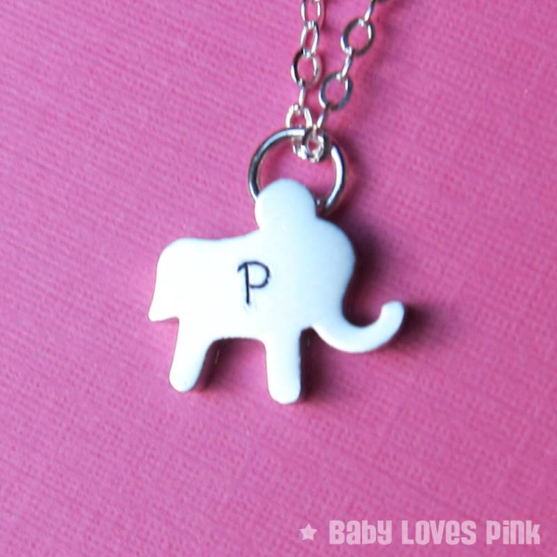 Elefant-Anfangshalskette - Personalisierte Handgestempelte Initiale von BabyLovesPink