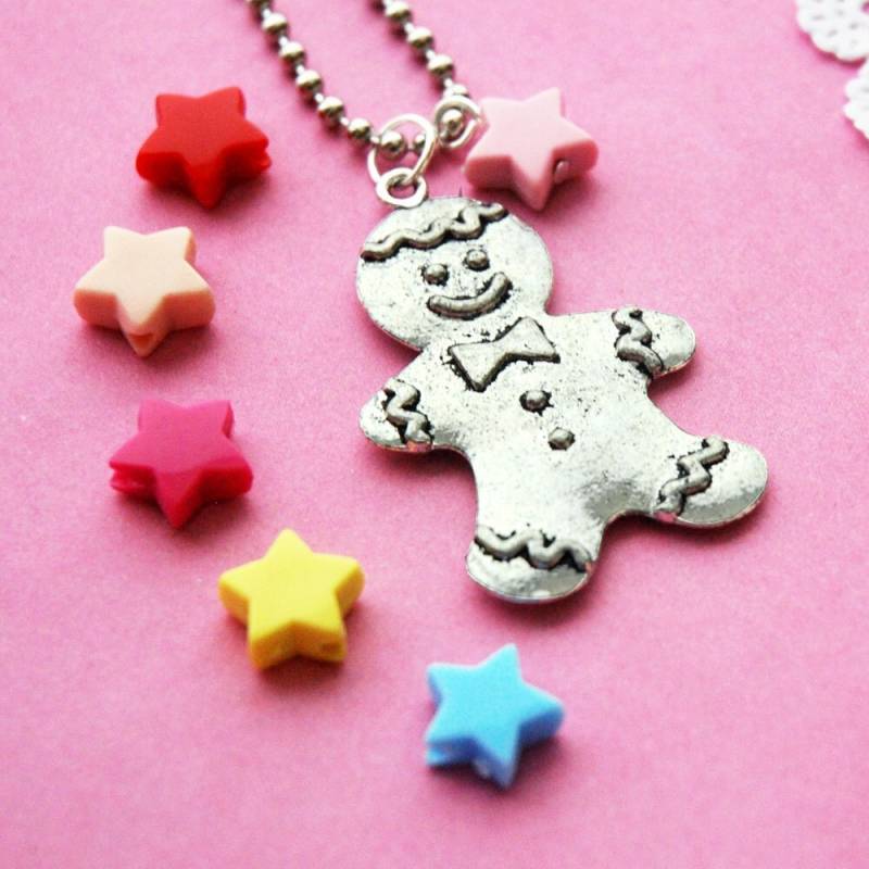Glücklicher Lebkuchen-Mann-Silber-Halskette Glücklicher Lebkuchen-Mann-Silber-Halskette von BabyLovesPink