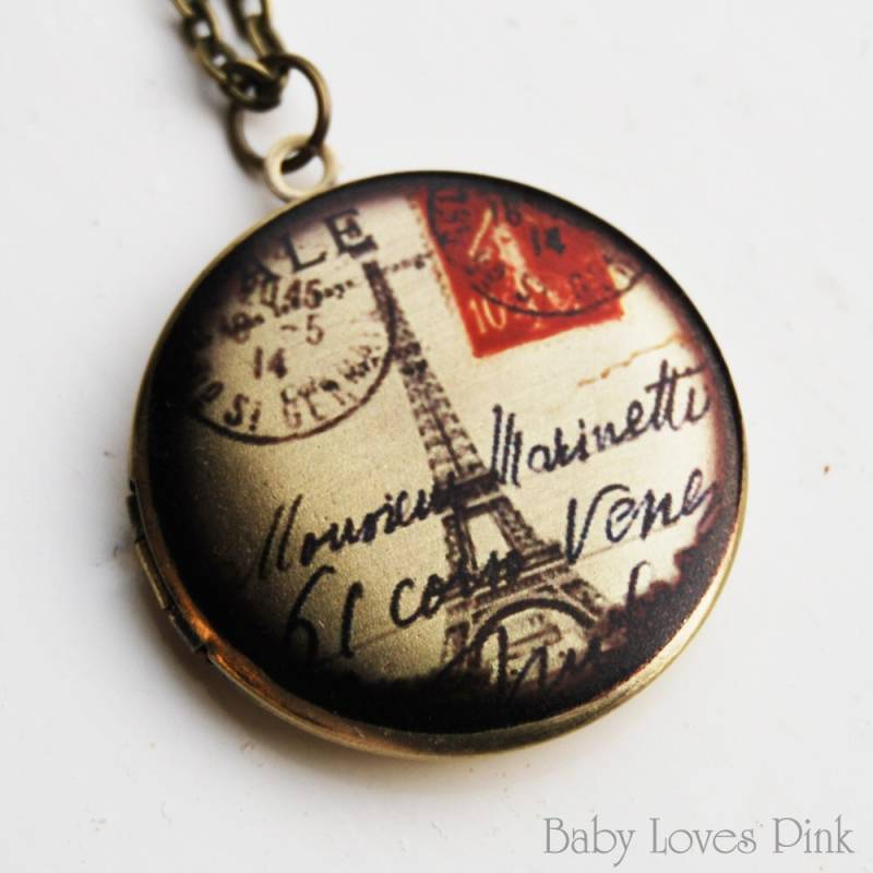 Paris Eiffelturm Locket Halskette - Messing Foto | R3B-B1 Paris Eiffelturm Locket Halskette - Messing Foto | R3B-B1 von BabyLovesPink