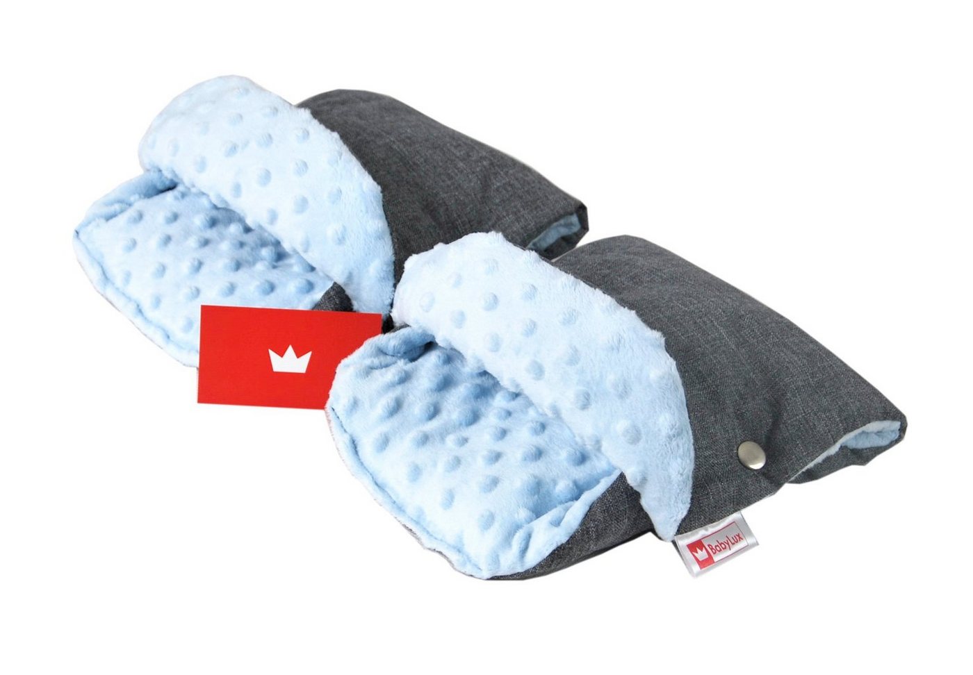 BabyLux Kinderwagen-Handwärmer BABYLUX MUFF Handmuff Handwärmer - Kinderwagen Buggy Handschuh Minky, 4. Grau + Minky Blau von BabyLux