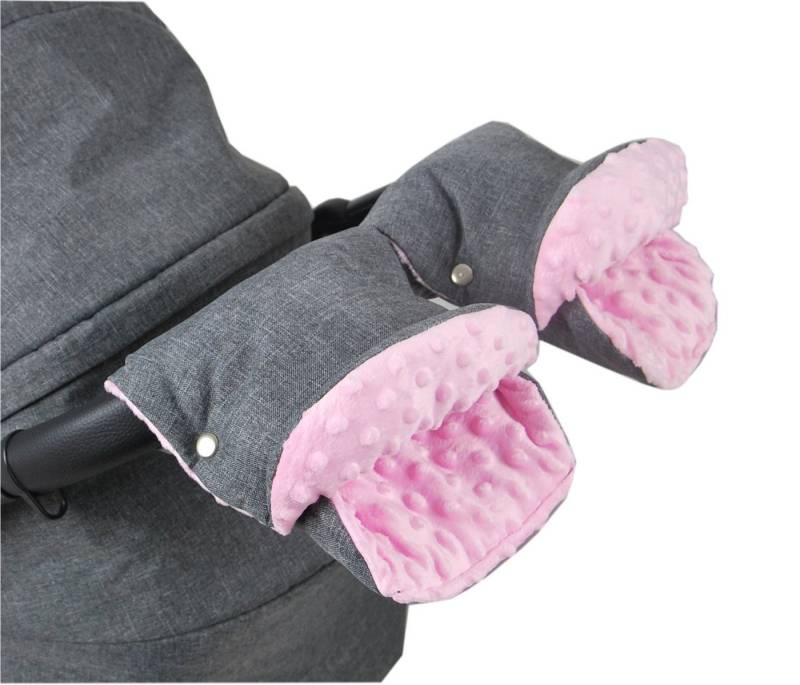BabyLux Kinderwagen-Handwärmer BABYLUX MUFF Handmuff Handwärmer - Kinderwagen Buggy Handschuh Minky, 5. Grau + Minky Rosa von BabyLux