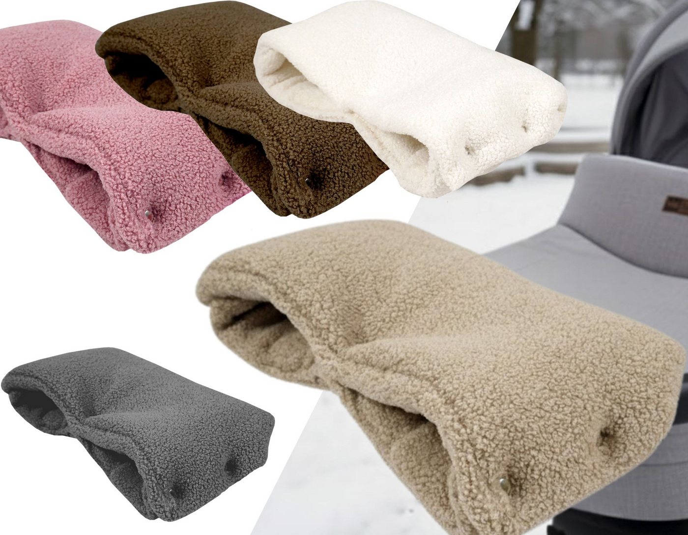 BabyLux Kinderwagen-Handwärmer Bouclé Handmuff für Kinderwagen / Buggy Muff für Winterspaziergänge, Handmuff_Boucle_Grau von BabyLux