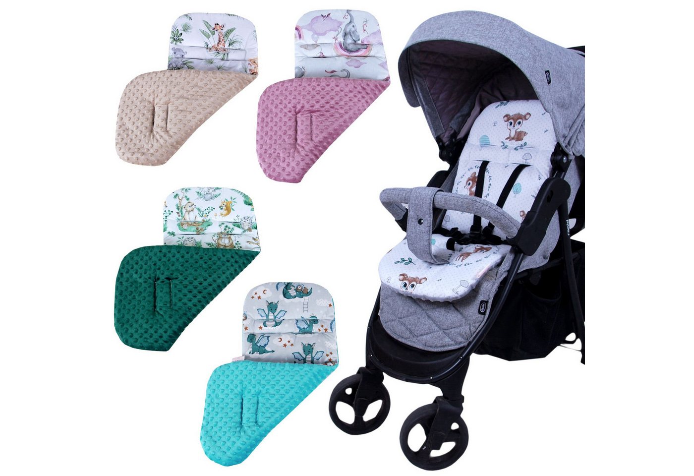 BabyLux Kinderwagenaufsatz Sitzauflage für Kinderwagen Buggy Sitzeinlage Kinderwagenauflage, S120. Wald Reh von BabyLux