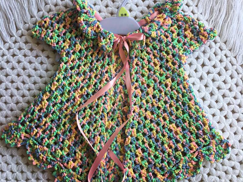Häkeln Sie Baby Kleid Mädchen Kleidung Kleinkind Größe Babygirl Outfit Neugeborenen Strickkleid Shower Geschenk Bunte Strickwaren von BabyNestBed