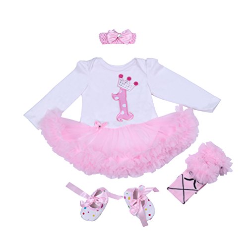 BabyPreg Mädchen Blusen Kleid 1. Geburtstag Tutu Röcke Stirnband Schuhe (9-12 Monate, Rosa) von BabyPreg