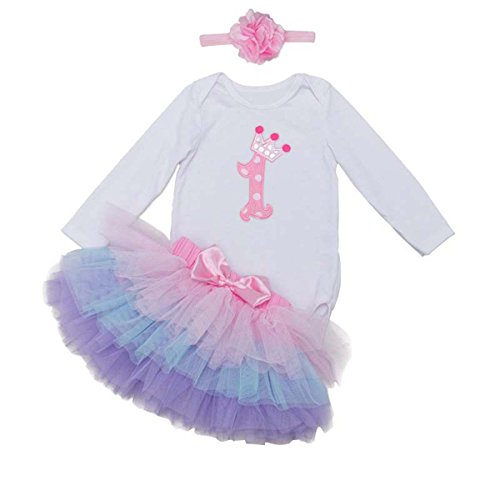 BabyPreg Baby Girl 's Langen Ärmeln 1. Geburtstag Tutu Outfit Kleid Haarband, rosa/Purpur, Gr.L von BabyPreg