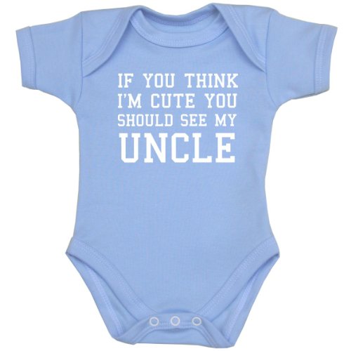 BabyPrem Baby Body 'If You Think I'm Cute See My Uncle' Kleidung 68-74cm BLAU von BabyPrem