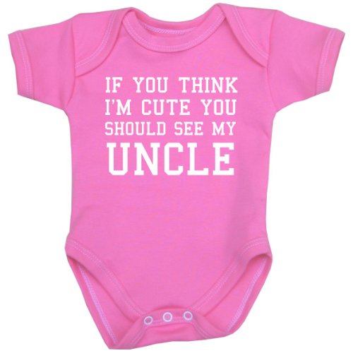 BabyPrem Baby Body 'If You Think I'm Cute See My Uncle' Kleidung 68-74cm ROSA von BabyPrem