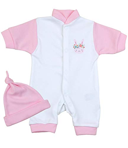 BabyPrem Baby Frühchen Kleidung 2-teiliges Set Overalls und Mütze Kaninchen 32-50cm ROSA P3 von BabyPrem