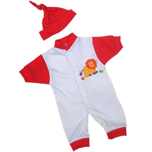 BabyPrem Baby Frühchen Kleidung 2-teiliges Set Overalls und Mütze Löwe 32-50cm ROT P3 von BabyPrem