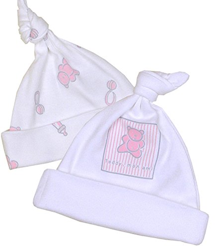 BabyPrem Baby Frühchen Kleidung Packung mit 2 Mützen aus Baumwolle Mädchen 32-50cm ROSA Teddy P1 von BabyPrem