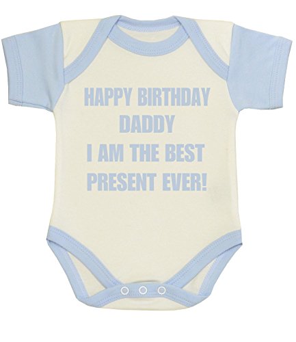 BabyPrem Baby Kleidung Body Strampelanzuge 'Happy Birthday Daddy Best Present Ever' 62-68cm BLAU 3-6 von BabyPrem