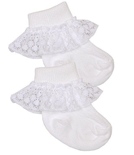 BabyPrem Baby Söckchen Baumwollreiches Rüschen-Mädchen-Spitzensocken 0-12 Monate 80cm Eur 16-18, 0-2.5 Weiß von BabyPrem