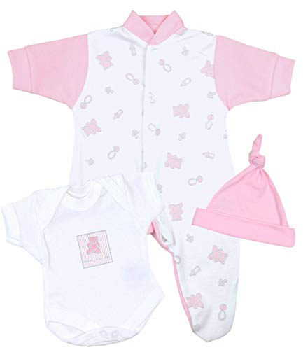 BabyPrem Baby kleine Frühgeborene Kleidung 3-teiliges Geschenkset Rosa Teddy 38-44cm von BabyPrem