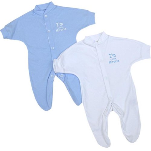 BabyPrem Frühchen 2 Strampler Schlafanzüge Babykleidung 'I'm a Little Miracle' Jungen 38-44cm BLAU P2 von BabyPrem