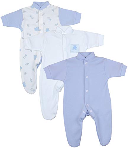 BabyPrem Frühchen Baby Jungen Kleidung 3 Schlafanzüge Strampler Blauer Teddy P1 von BabyPrem
