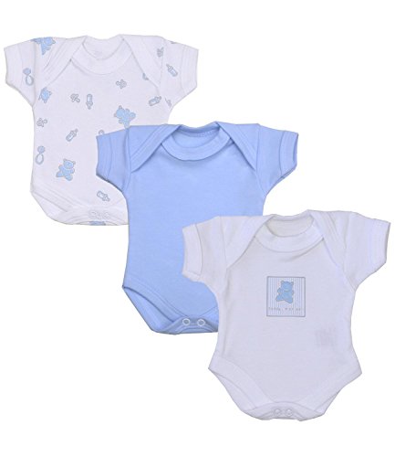 BabyPrem Frühchen Baby Jungen Kleidung Packung Mit 3 Bodys Strampelanzüge BLAU Teddy P2 von BabyPrem