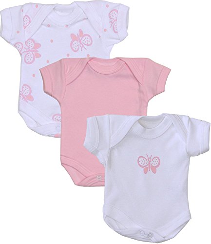 BabyPrem Frühchen Baby Mädchen Kleidung Packung Mit 3 Bodys Strampelanzüge ROSA SCHMETTERLING P0 von BabyPrem