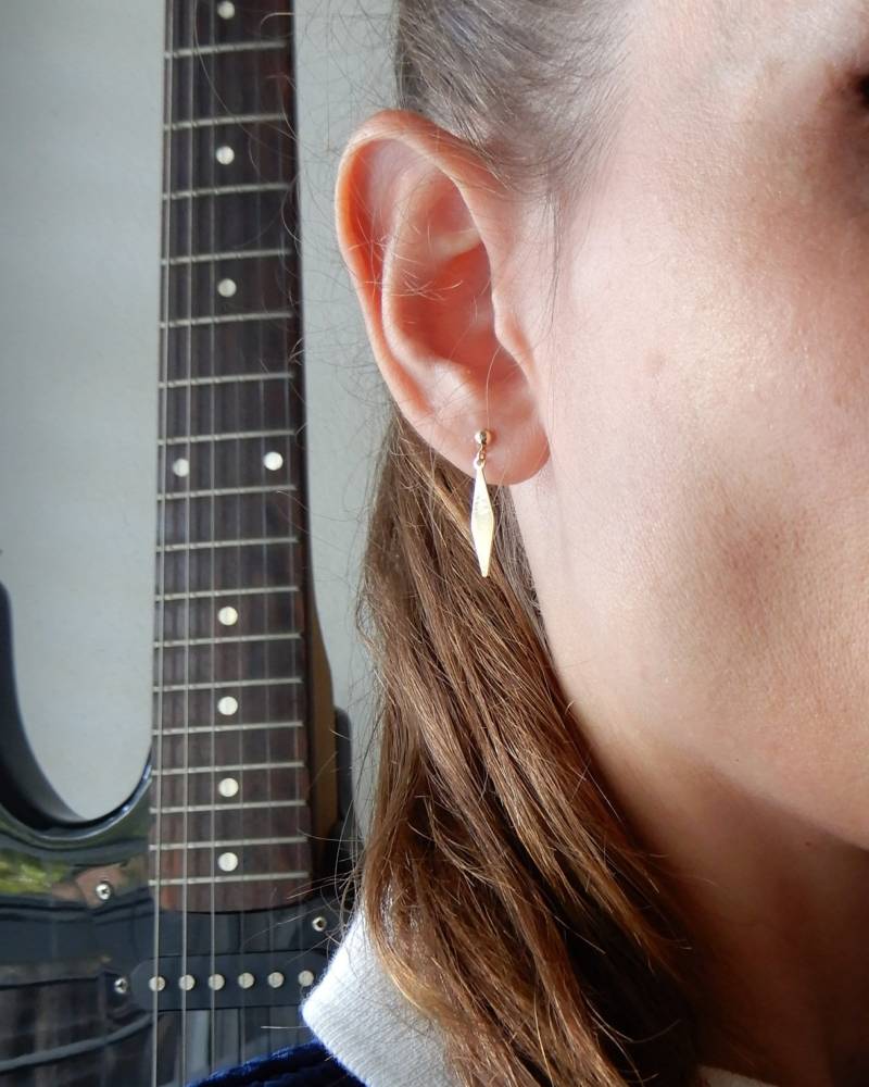 Glänzend Zierliche 24Kt Vergoldet Diamant Rhombus Form Anhänger Charme 14Kt Gold Gefüllt Ohrringe von BabyRuthinFlorida