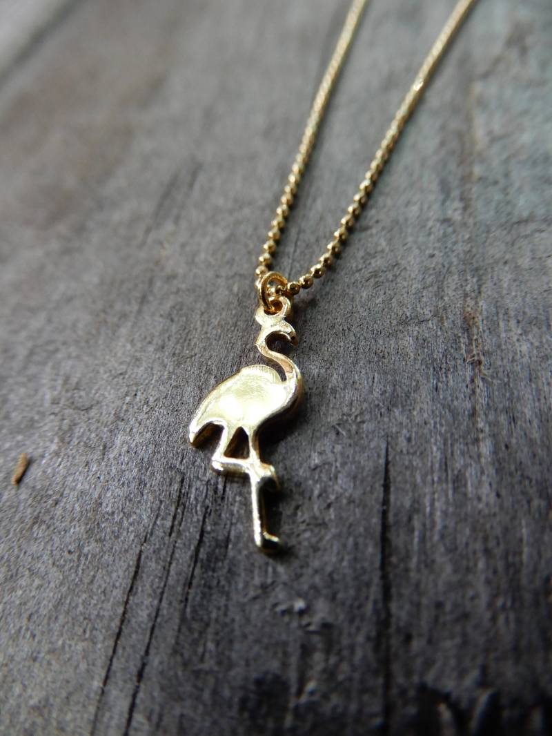 Zierliche 24Kt Gold Poliert Vergoldet Flamingo Anhänger-Kugel-Kette von BabyRuthinFlorida
