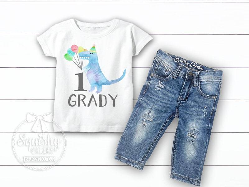 Jungen Dinosaurier Geburtstag Shirt 1. Outfit Personalisierte Erster Distressed Denim Jedes Alter von BabySquishyCheeks