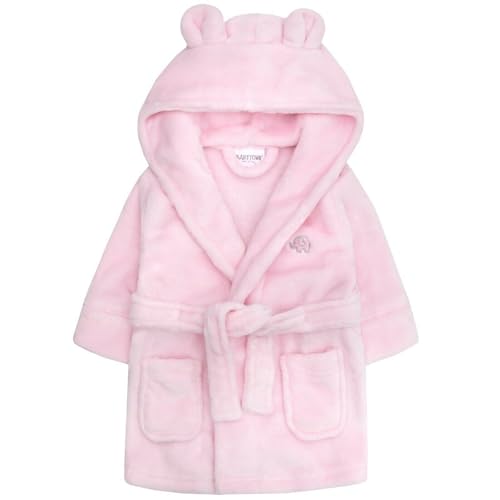 Baby Jungen & Mädchen Unisex Bademantel (Altersstufen 6-24 Monate) Weiches Plüsch Flanell Fleece mit Kapuze Bademantel - Rosa, 0-6 Monate von BabyTown