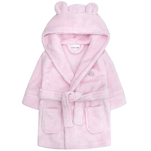 Baby Jungen & Mädchen Unisex Bademantel (Altersstufen 6-24 Monate) Weiches Plüsch Flanell Fleece mit Kapuze Bademantel - Rosa, 6-12 Monate von BabyTown