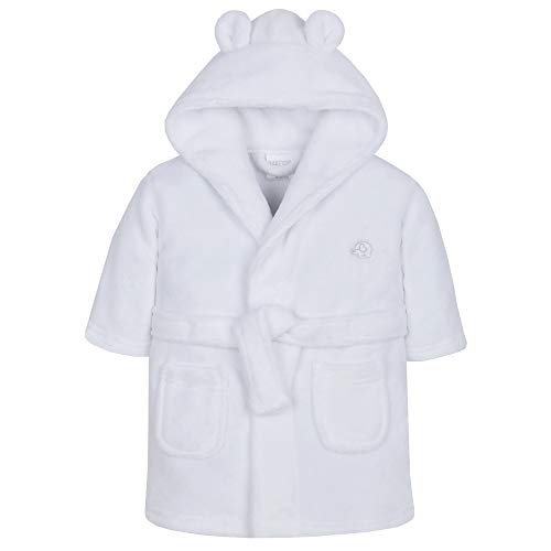 Baby Jungen & Mädchen Unisex Bademantel Plüsch Flanell Fleece Mit Kapuze Bademantel - Weiß von BabyTown