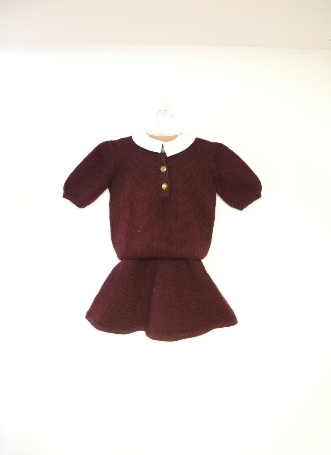 Vintage 1930Er Jahre Handgestrickt Kastanienbraun Wolle Baby Pullover Und Set - Größe 82-92 von BabyTweeds