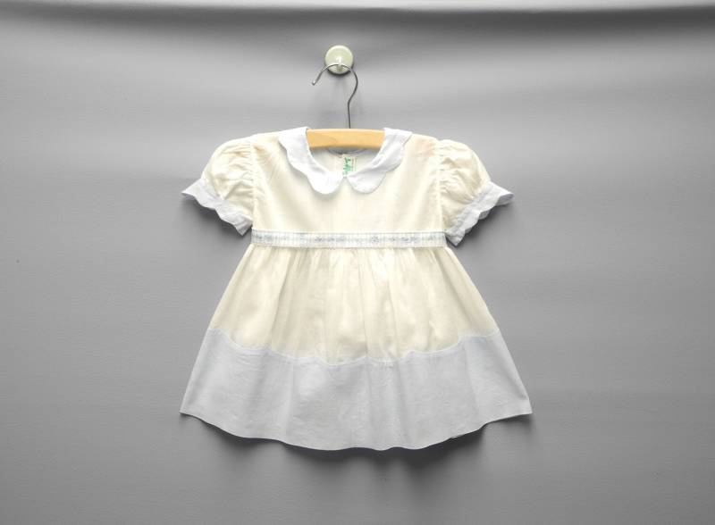 1940Er Jahre Alfred Leon Baby Kleid Aus Baumwolle in Hellblau Und Weiß - Grösse 36 Monate von BabyTweeds