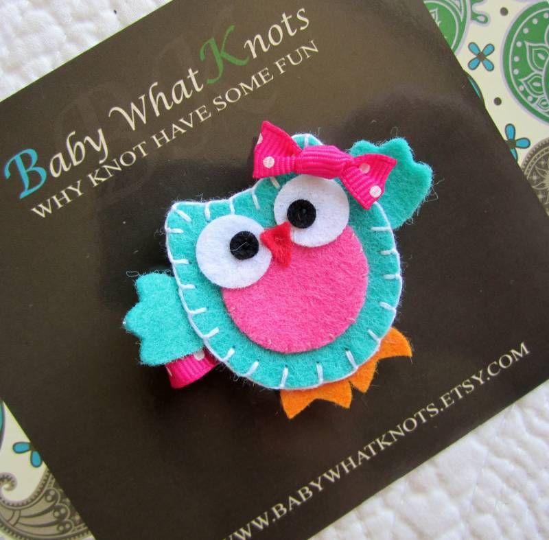 Baby Haarspange, Blaue Eule Mädchen Haarspange - Fly Away Owl Haar Clippie von BabyWhatKnots